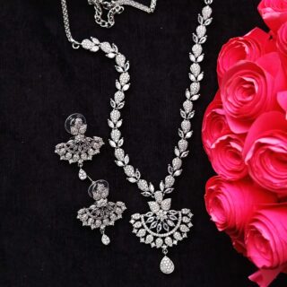 White Blush Micro American Diamond Necklace Set (SG40383)