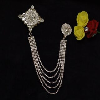 Square Stone Embedded Golden Brooch For Men & Women