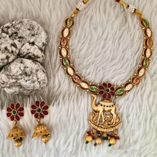 Rajasthani Style Gold Plated Necklace With Camel Pendant (SG35570)