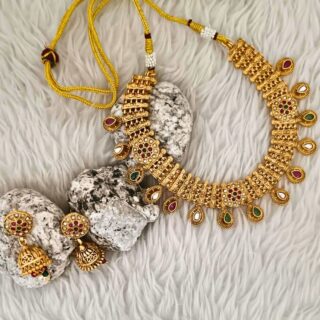Rajasthani Style Gold Plated Multi Colour Necklace With Jhumka (SG35830)