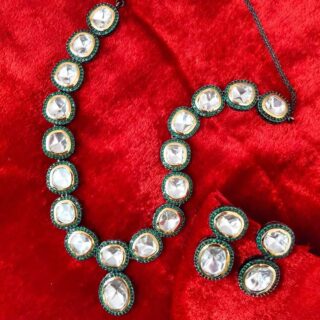Green Victorian Kundan Polki Necklace With Matching Earrings (SG351460)