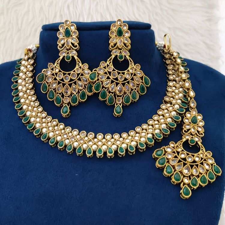 Monalisa Stone With Reverse American Diamond Replica Necklace Set With Matching Earrings (SG35660) - Image 2