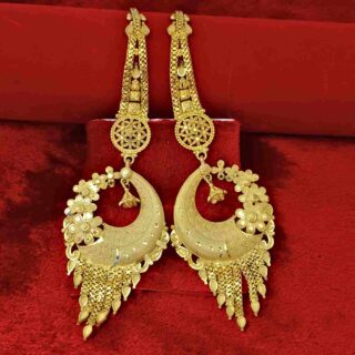 1gm Real Gold Plated Flower Pattern Lightweight Earrings With Tana Chain For Women And Girls(SG25385)