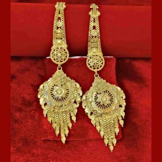 1gm Real Gold Plated Flower Pattern Lightweight Earrings With Tana Chain For Women And Girls(SG25386)