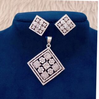 Aqua Crystal Square Luxury American Diamond Pendant With Matching Earrings (SG1204)