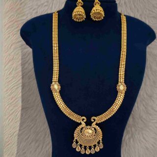 Gold Plated Antique Large Rani Haar With Matching Earrings (SG251750)