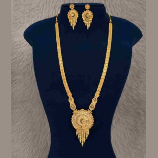 Gold Plated Antique Long Rani Haar With Matching Earrings (SG251365)