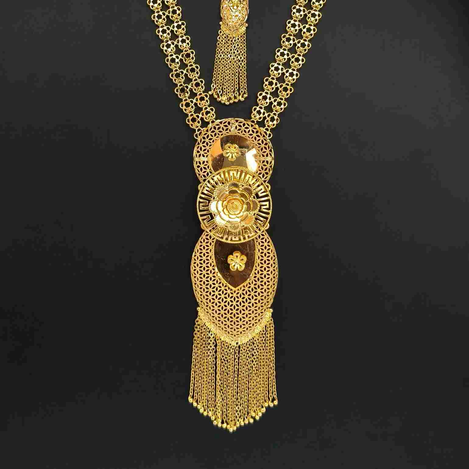 Gold Plated Flower Double Layer Unique Rani Haar With Matching Earrings (SG252030) - Image 2