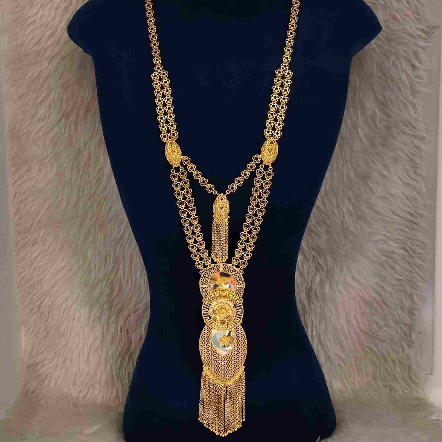 Gold Plated Flower Double Layer Unique Rani Haar With Matching Earrings (SG252030)