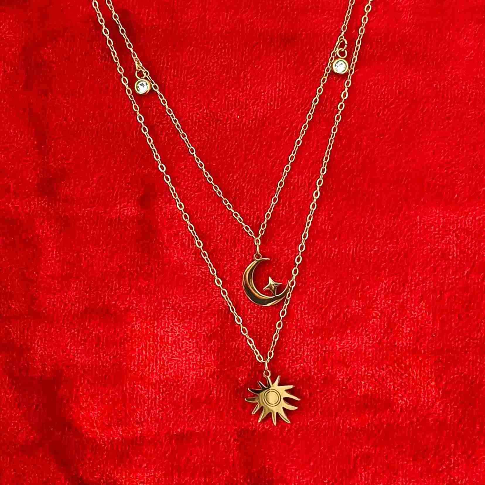 Moon Pendant Gold Plated Stainless Steel Luxury Anti Tarnish Dual Chain For Girls (SG20137)