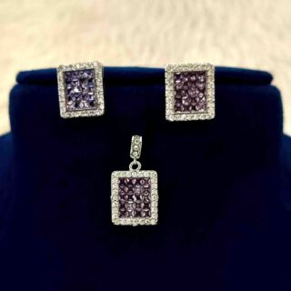 Purple Rectangular Luxury American Diamond Pendant With Matching Earrings (SG35360)
