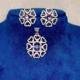 Purple Round Luxury American Diamond Pendant With Matching Earrings (SG50233)