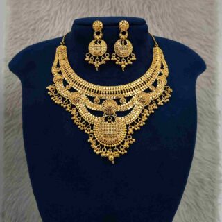 Real Gold Plated 3-Layer Necklace Set With Matching Earrings – Chatai Design(SG251645)