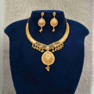 Real Gold Plated Oval Necklace Set With Matching Earrings (SG25840)