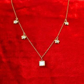 Square White Stone Gold Plated Stainless Steel Luxury Anti Tarnish Chain For Girls (SG20136)