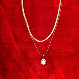 White Stone Gold Plated Stainless Steel Luxury Anti Tarnish Dual Chain For Girls (SG2095)