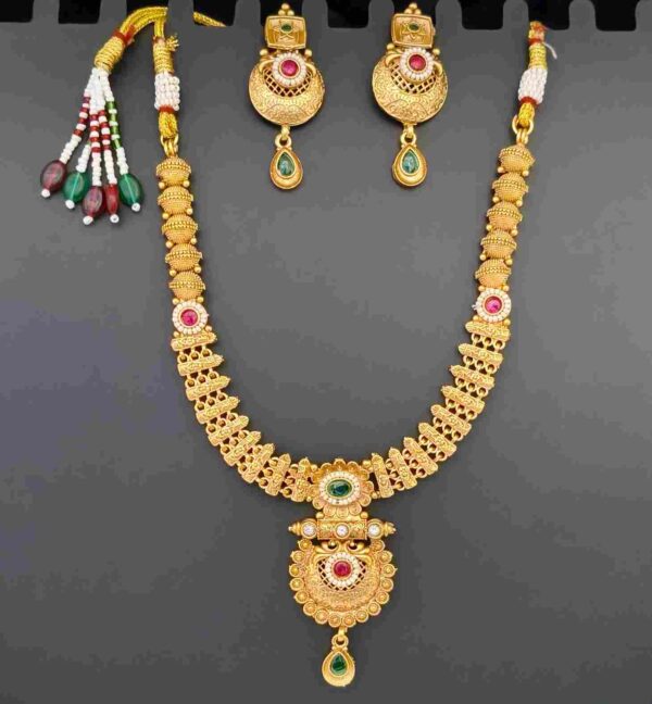 Multi Colour Matt Gold Plated  Polki Necklace With Matching Earrings (SG35505) - Image 3