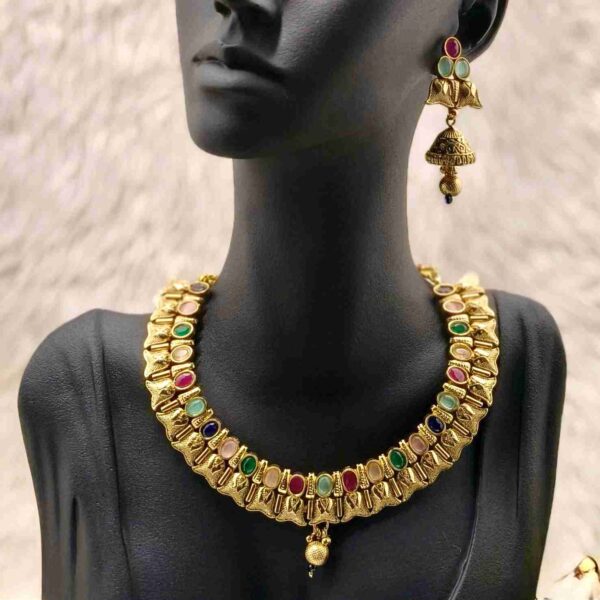 Multi Colour Gold Plated Necklace With Matching Earrings (SG30725) - Image 2