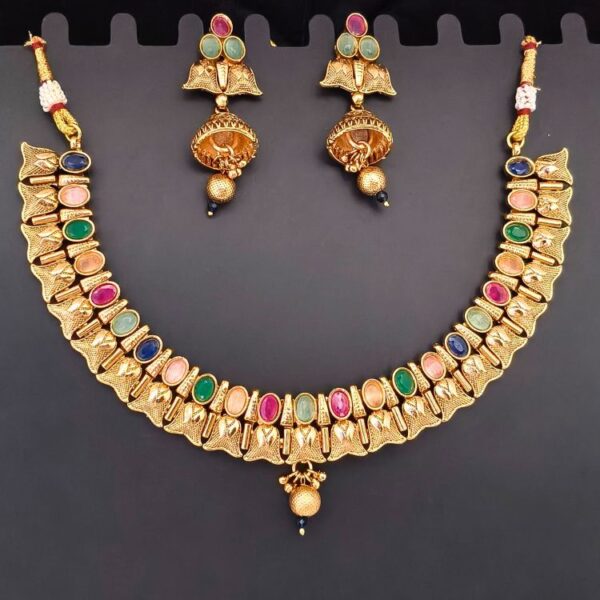 Multi Colour Gold Plated Necklace With Matching Earrings (SG30725) - Image 3