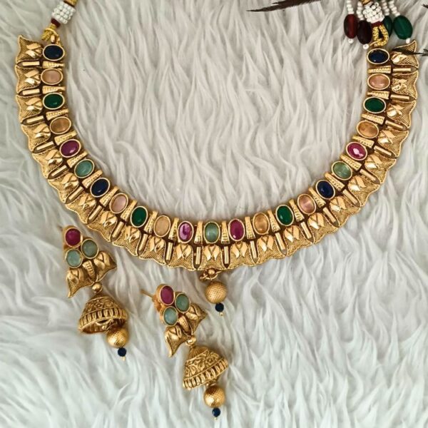 Multi Colour Gold Plated Necklace With Matching Earrings (SG30725)