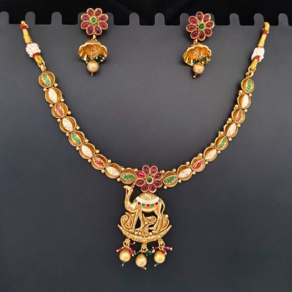 Rajasthani Style Gold Plated Necklace With Camel Pendant (SG35570) - Image 3