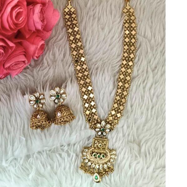 Flower Chain Gold Plated Rani Haar With Matching Jhumka (SG351595) - Image 3