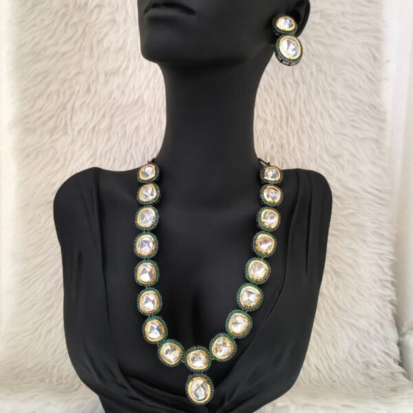 Green Victorian Kundan Polki Necklace With Matching Earrings (SG351460) - Image 2