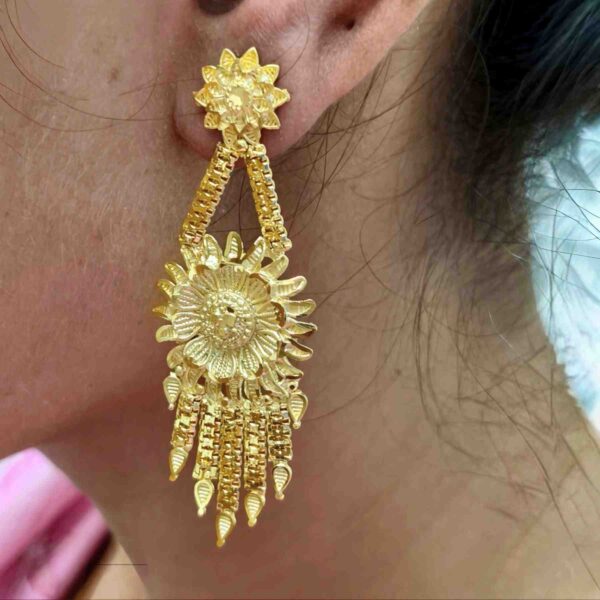 Forming Gold Flower Pattern Lightweight Earrings Combo For Women And Girls(SG25175) - Image 4