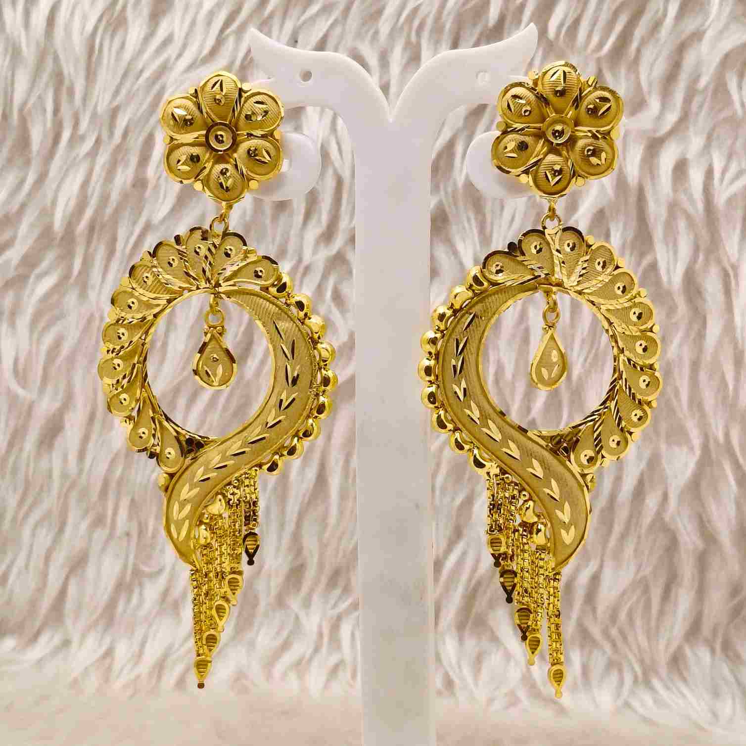 Forming Gold Flower Pattern Lightweight Earrings For Women And Girls(SG25350) 2 Forming Gold Flower Pattern Lightweight Earrings For Women And Girls(SG25350) - Image 2