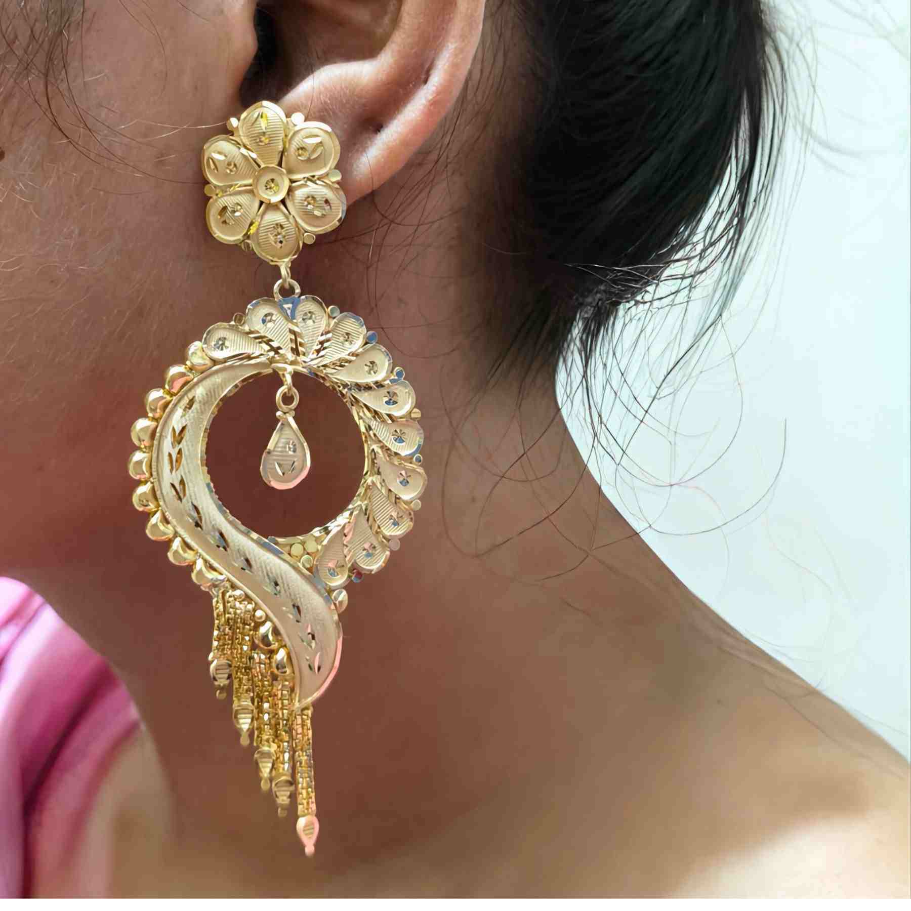 Forming Gold Flower Pattern Lightweight Earrings For Women And Girls(SG25350) 3 Forming Gold Flower Pattern Lightweight Earrings For Women And Girls(SG25350) - Image 3