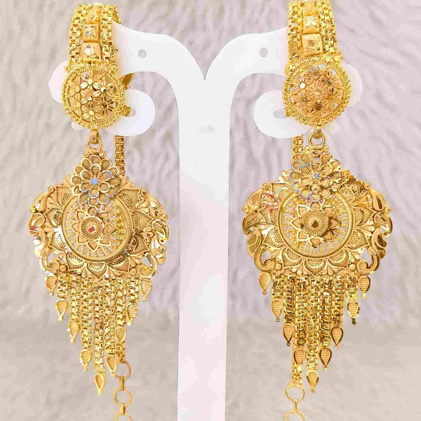 Forming Gold Flower Pattern Lightweight Earrings With Tana Chain For Women And Girls(SG25386) 2 Forming Gold Flower Pattern Lightweight Earrings With Tana Chain For Women And Girls(SG25386) - Image 2