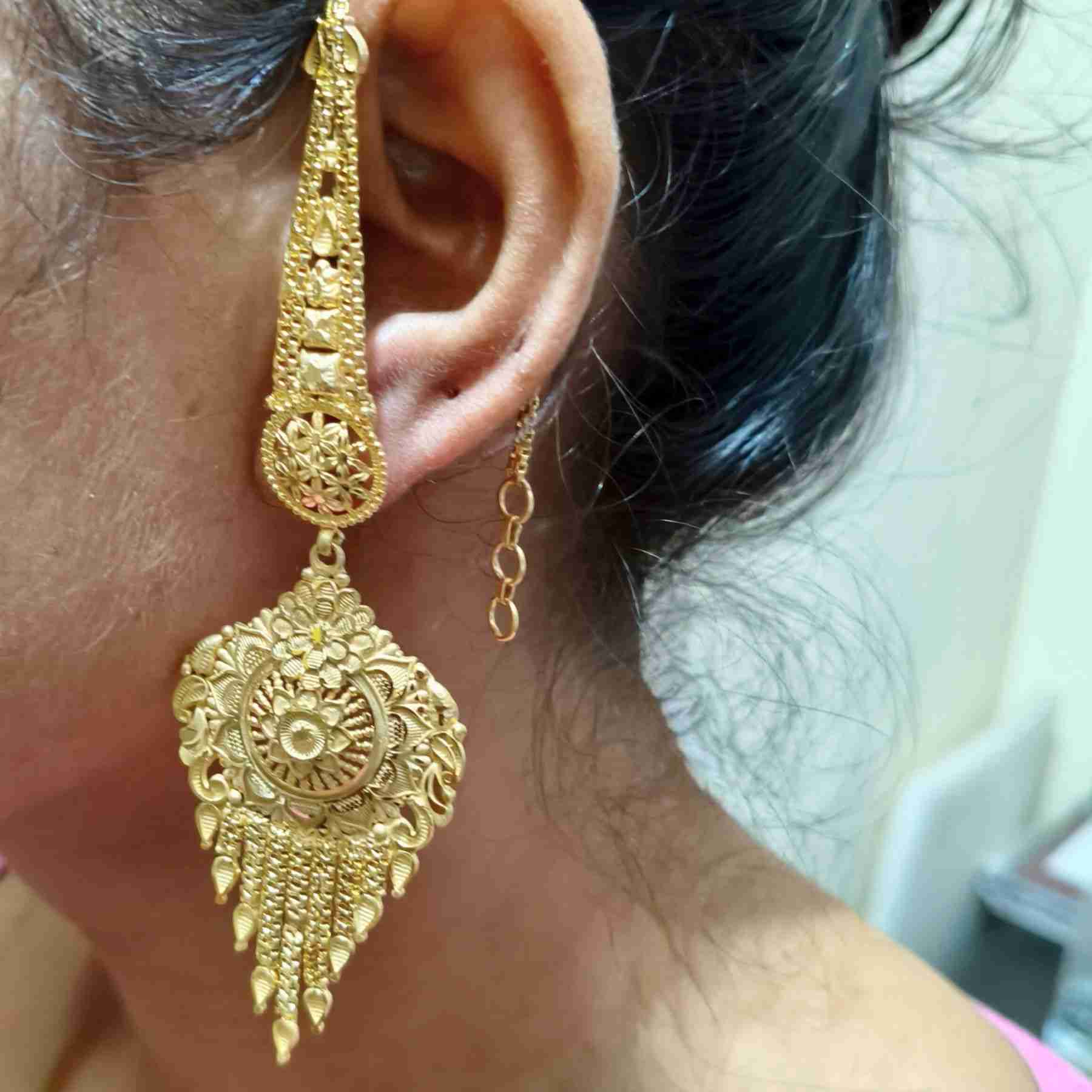Forming Gold Flower Pattern Lightweight Earrings With Tana Chain For Women And Girls(SG25386) 3 Forming Gold Flower Pattern Lightweight Earrings With Tana Chain For Women And Girls(SG25386) - Image 3