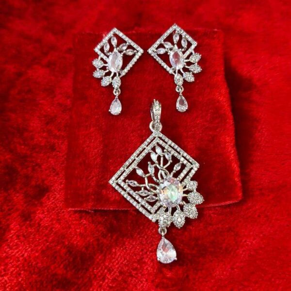 Antique Aqua American Diamond Pendant With Matching Earrings (SG4003) - Image 2