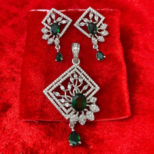 Antique Aqua American Diamond Pendant With Matching Earrings (SG4003) - Image 5