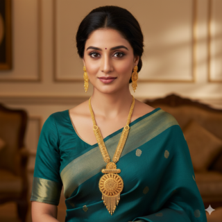 Forming Gold Mirror Large Rani Haar Necklace Set With Matching Earrings (SG251925)