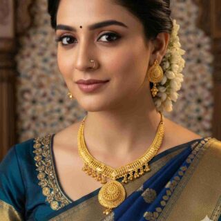 Forming Gold Oval Necklace Set With Matching Earrings (SG25840)