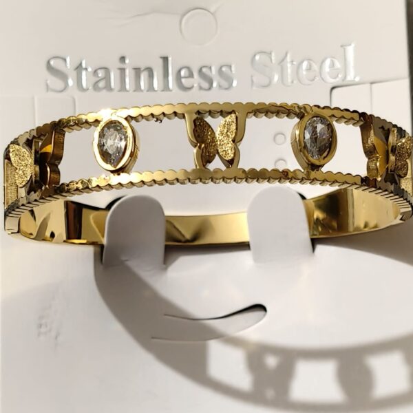 Gold-Plated AD Bangle-Style Butterfly Anti Tarnish Bracelet (SG20169) - Image 2