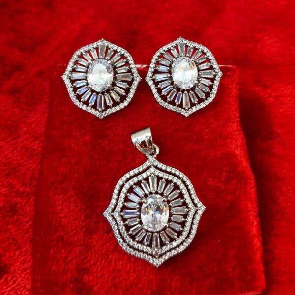 Luxury Aqua Crystal American Diamond Pendant With Matching Earrings (SG50204) - Image 3