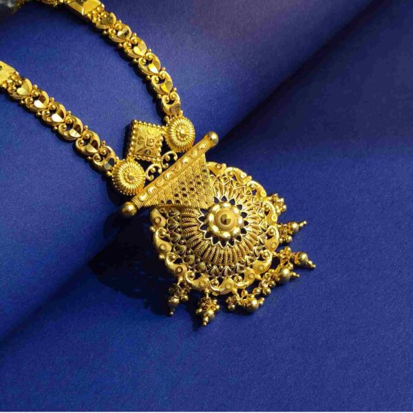 Matt Gold Plated Antique Flower Cut Long Fancy Rani Haar With Matching Earrings (SG251855) - Image 3