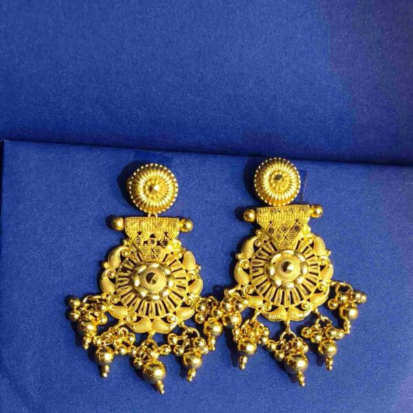 Matt Gold Plated Antique Flower Cut Long Fancy Rani Haar With Matching Earrings (SG251855) - Image 2