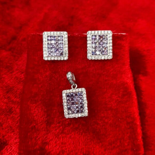 Purple Rectangular Luxury American Diamond Pendant With Matching Earrings (SG35360) - Image 4