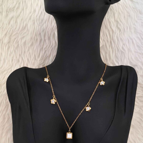 Square White Stone Gold Plated Stainless Steel Luxury Anti Tarnish Chain For Girls (SG20136) - Image 2