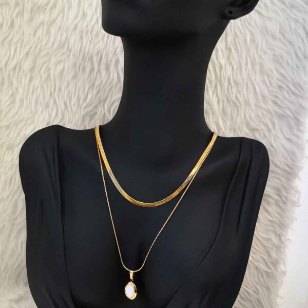 White Stone Gold Plated Stainless Steel Luxury Anti Tarnish Dual Chain For Girls (SG2095) - Image 2