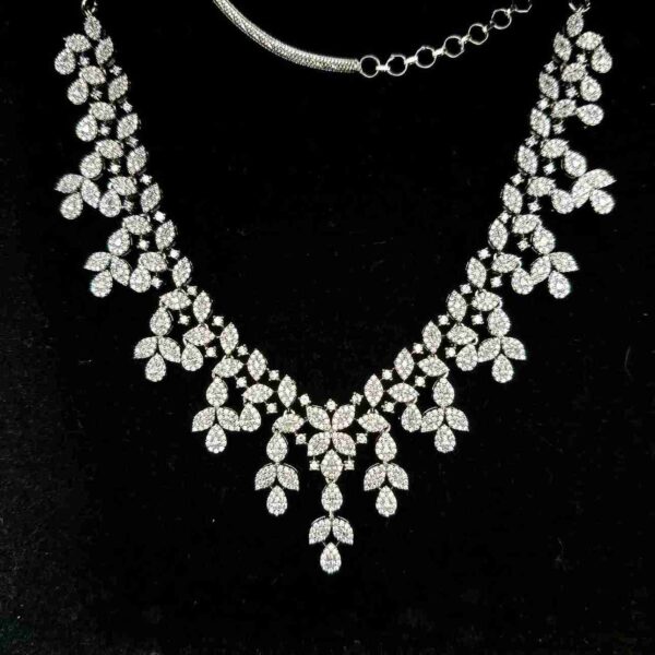 Silver Flower Design Micro American Diamond Necklace Set (SG2031) - Image 2