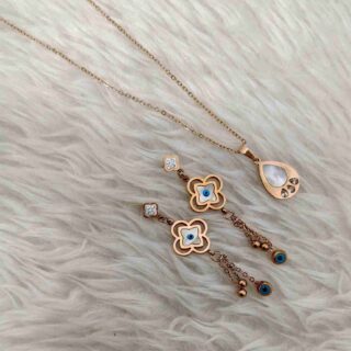 Evil Eye Anti Tarnish Rose Gold Earrings And Rose Gold Chain Combo Set (SG91620)