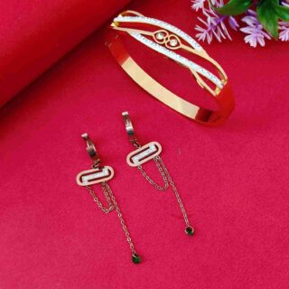 Gold Anti Tarnish Bracelet And Rose Gold Elliptical Anti Tarnish Earrings Combo Set (SG91577)