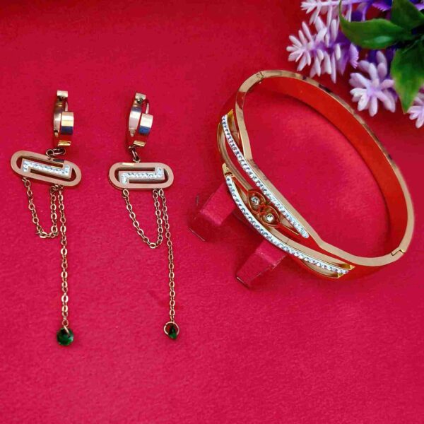 Gold Anti Tarnish Bracelet And Rose Gold Elliptical Anti Tarnish Earrings Combo Set (SG91577) - Image 2