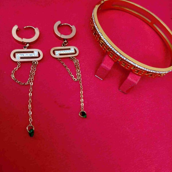 Gold Anti Tarnish Bracelet And Rose Gold Elliptical Anti Tarnish Earrings Combo Set (SG91578) - Image 2