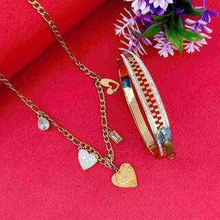 Gold Anti Tarnish Chain And Gold Zip Design Anti Tarnish Bracelet Combo (SG91622)