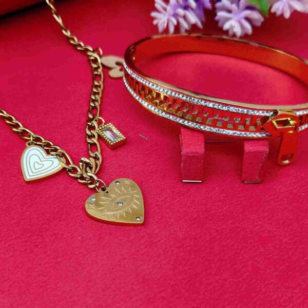 Gold Anti Tarnish Chain And Gold Zip Design Anti Tarnish Bracelet Combo (SG91622) - Image 2